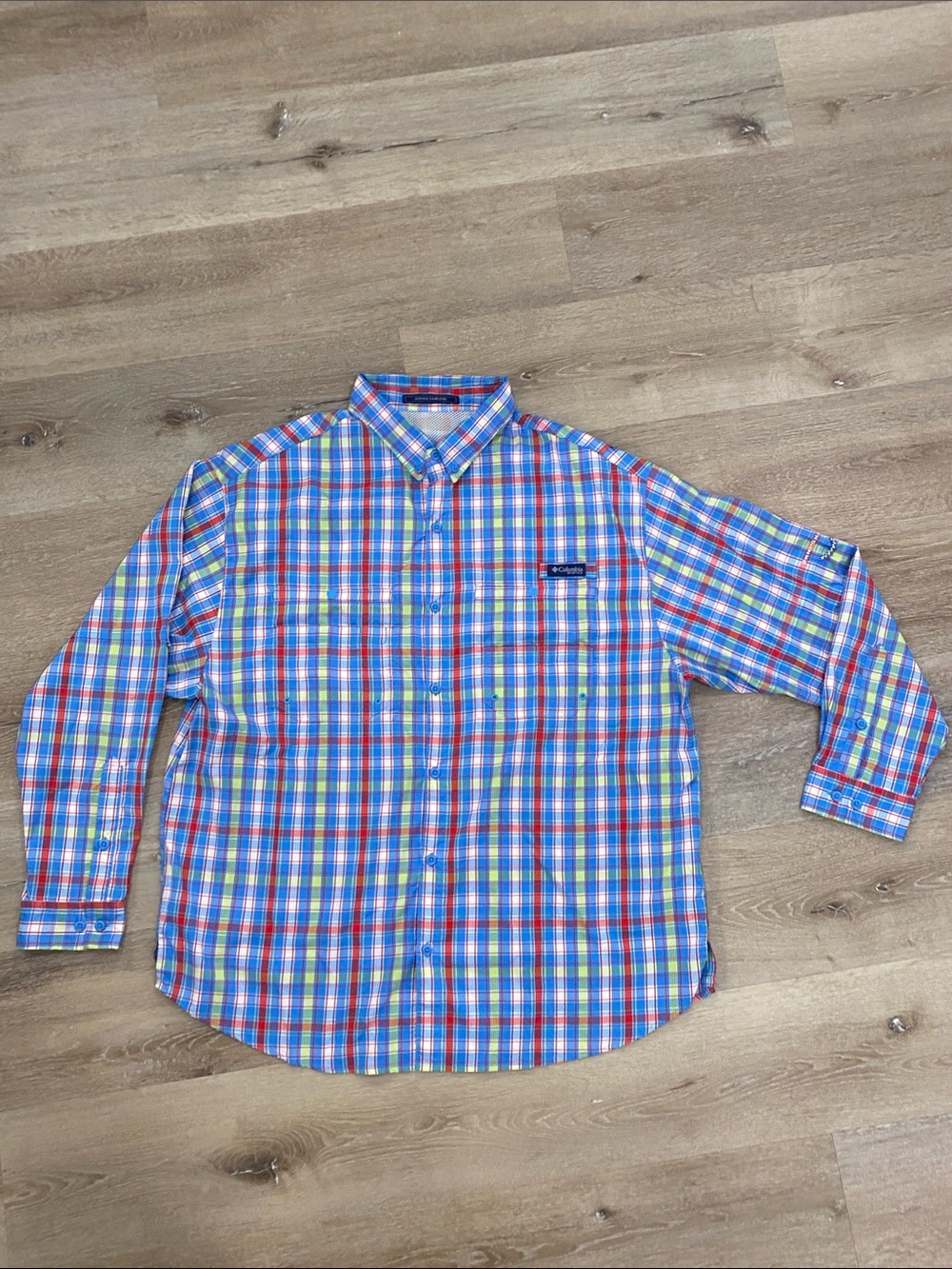 Columbia PFG Omni-Shade Plaid Vibrant Multicolor Button Up Fishing XXL Tall